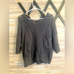 Dark Grey Material Girl Sweater- off shoulder/ V neck
